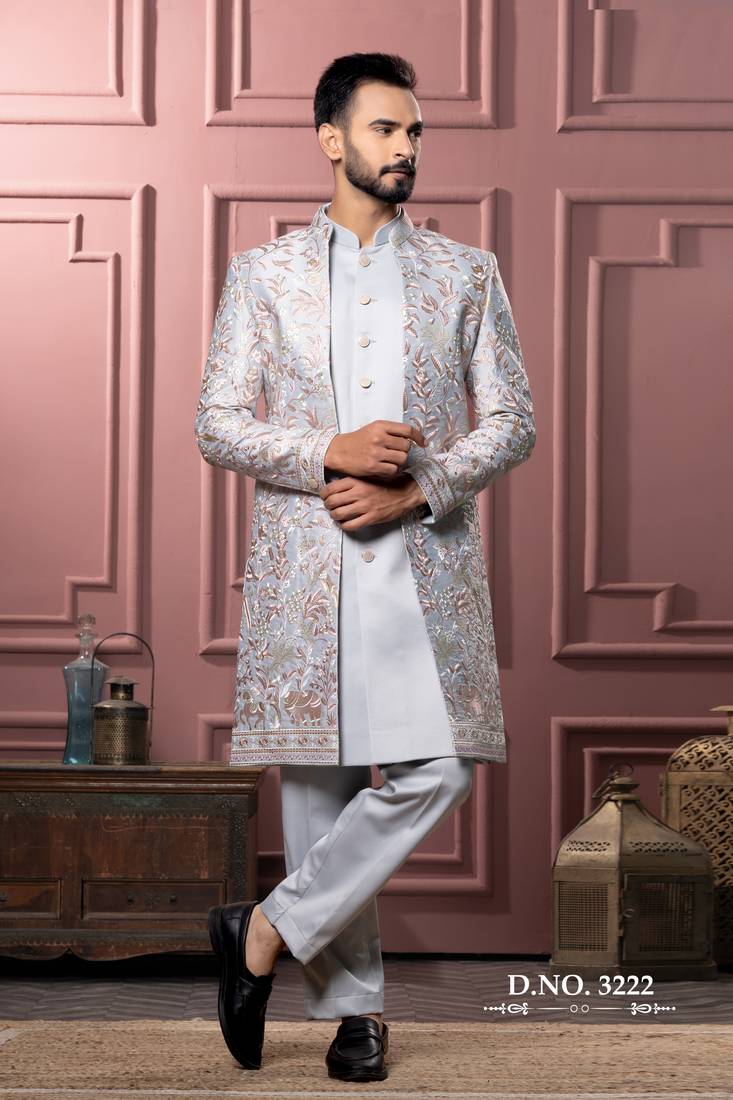 Grey open indowestern for men | men's ethnic wear