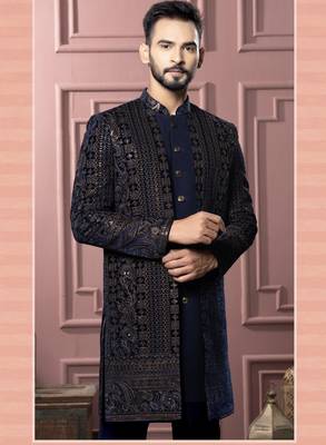 Midnight blue indowestern for men | men's ethnic wear 2