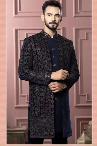 Midnight blue indowestern for men | men's ethnic wear