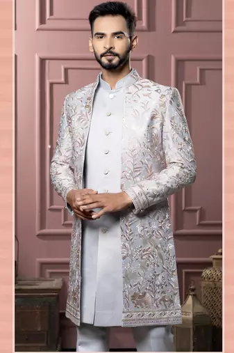 Grey open indowestern for men | men's ethnic wear