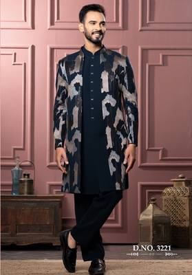 Turquoise open indowestern for men | men's ethnic wear 1
