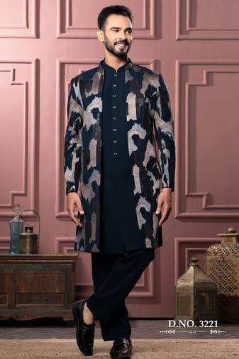 Turquoise open indowestern for men | men's ethnic wear