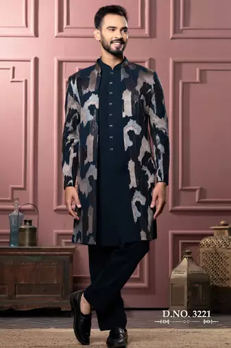 Turquoise open indowestern for men | men's ethnic wear