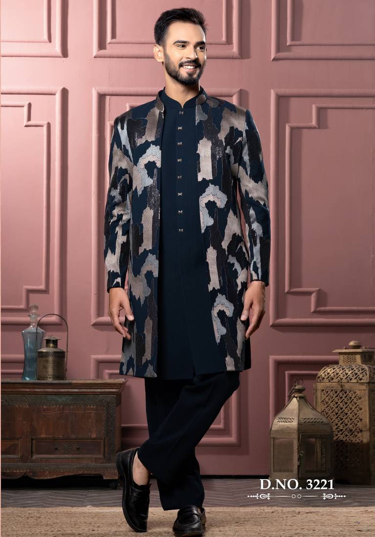 Turquoise open indowestern for men | men's ethnic wear