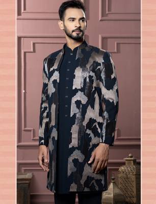 Turquoise open indowestern for men | men's ethnic wear 2