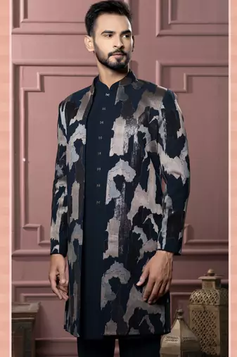 Turquoise open indowestern for men | men's ethnic wear