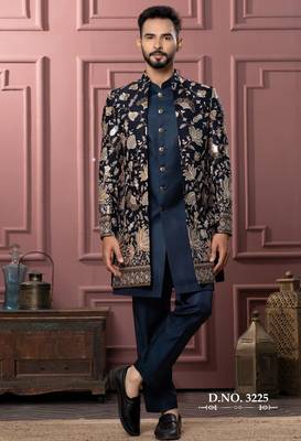 Turquoise blue indowestern for men | premium men's ethnic wear 1