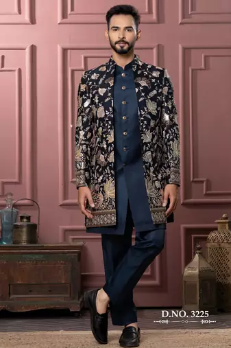Turquoise blue indowestern for men | premium men's ethnic wear