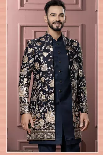 Turquoise blue indowestern for men | premium men's ethnic wear