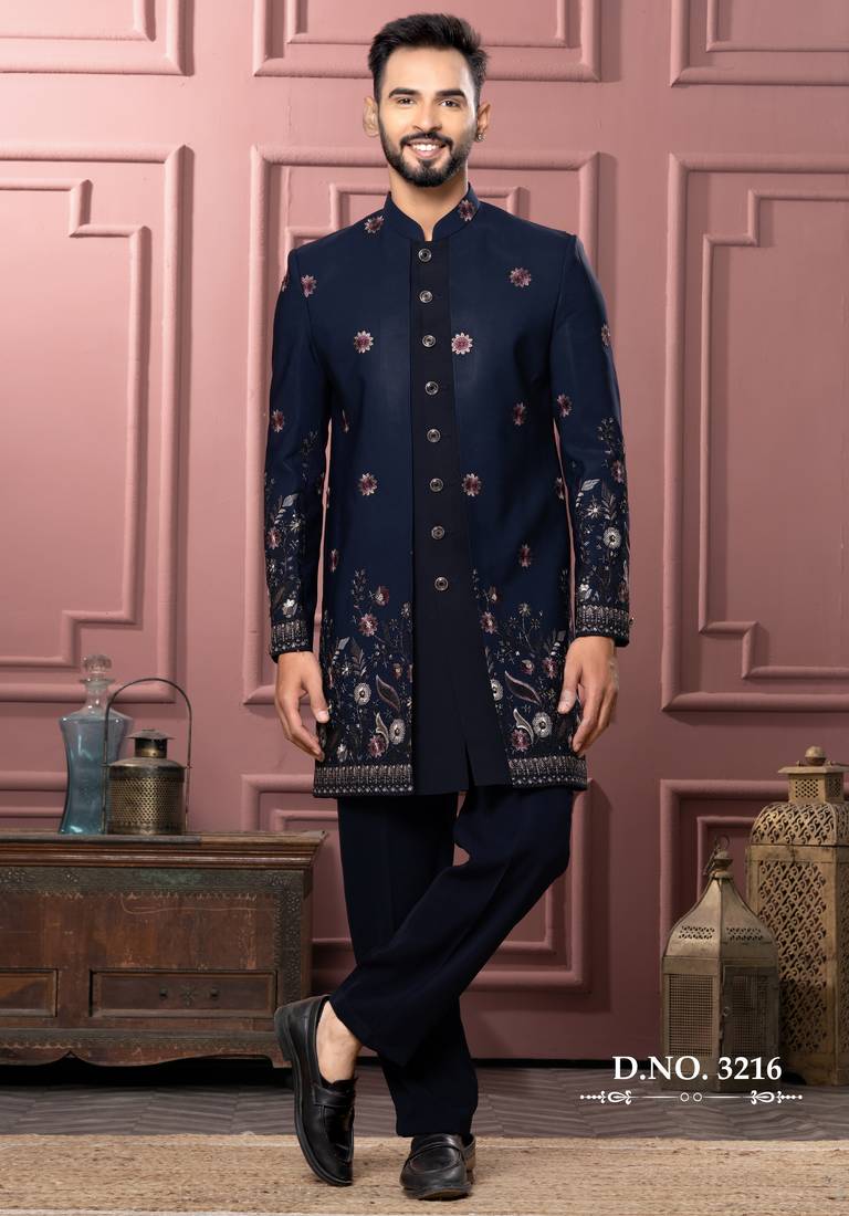 Blue indowestern for men | premium men's ethnic wear