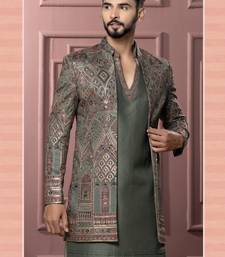 Mendi green open indowestern for men | premium men's ethnic wear