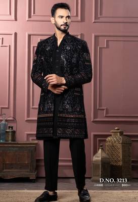 Black open indowestern for men | premium men's ethnic wear 1