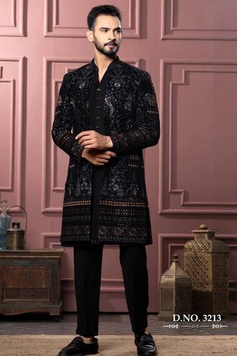 Black open indowestern for men 