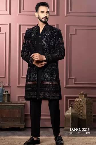 Black open indowestern for men | premium men's ethnic wear