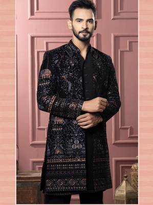Black open indowestern for men | premium men's ethnic wear 2