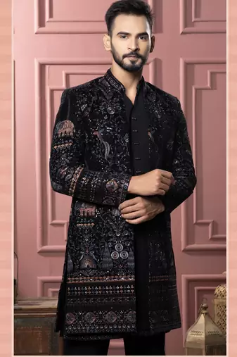 Black open indowestern for men | premium men's ethnic wear