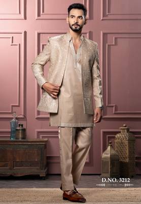 Beige open indowestern for men | premium men's ethnic wear 1