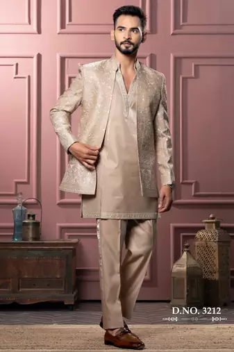 Beige open indowestern for men | premium men's ethnic wear