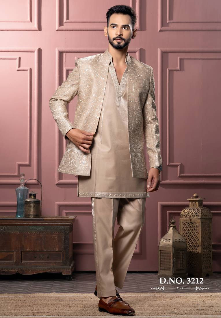 Beige open indowestern for men | premium men's ethnic wear