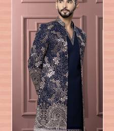 Blue vneck open indowestern for men | premium men's ethnic wear
