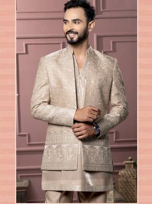 Beige open indowestern for men | premium men's ethnic wear 2