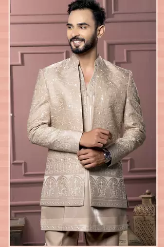 Beige open indowestern for men | premium men's ethnic wear