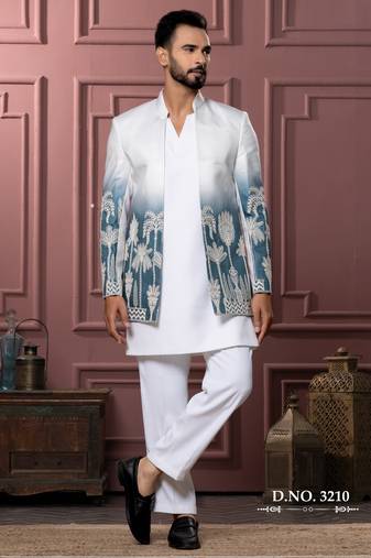 Blue shaded open indowestern for men 
