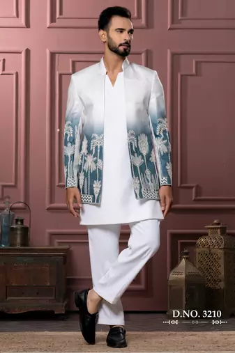 Blue shaded open indowestern for men | premium men's ethnic wear