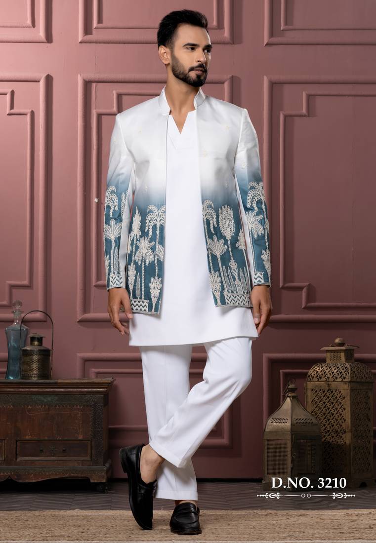 Blue shaded open indowestern for men | premium men's ethnic wear