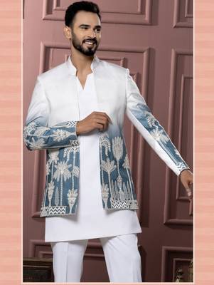 Blue shaded open indowestern for men | premium men's ethnic wear 2