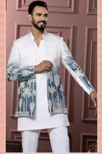 Blue shaded open indowestern for men | premium men's ethnic wear
