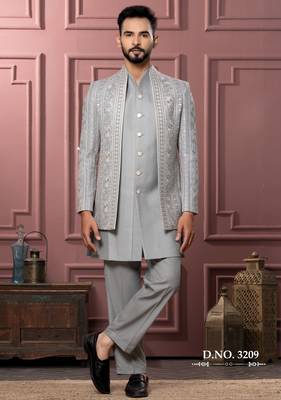 Pastel pista open indowestern for men | premium men's ethnic wear 1