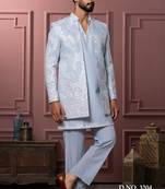 Sky blue v neck indowestern for men | premium men's ethnic wear