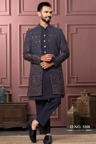 Grey open indowestern for men | premium men's ethnic wear