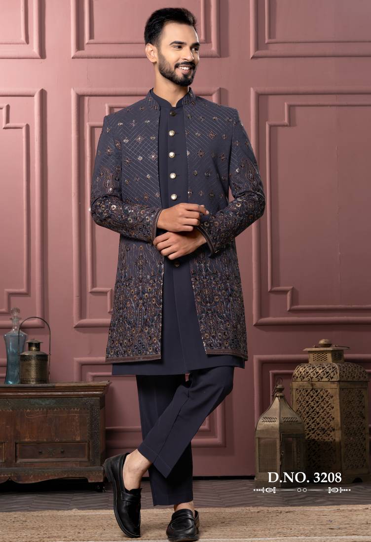 Grey open indowestern for men | premium men's ethnic wear