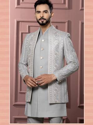 Pastel pista open indowestern for men | premium men's ethnic wear 2