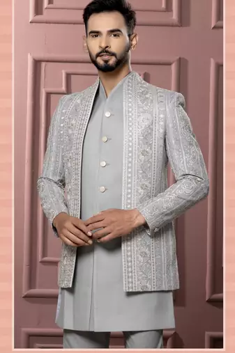 Pastel pista open indowestern for men | premium men's ethnic wear
