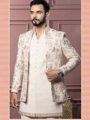 Beige open indowestern for men | men's ethnic wear 2