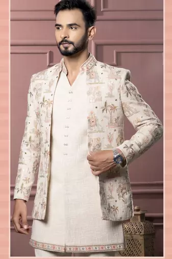 Beige open indowestern for men | men's ethnic wear