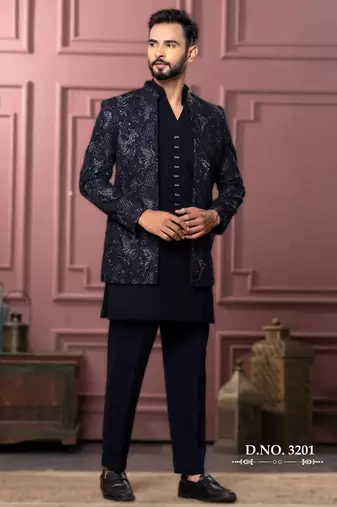 Blue open indowestern for men | men's ethnic wear