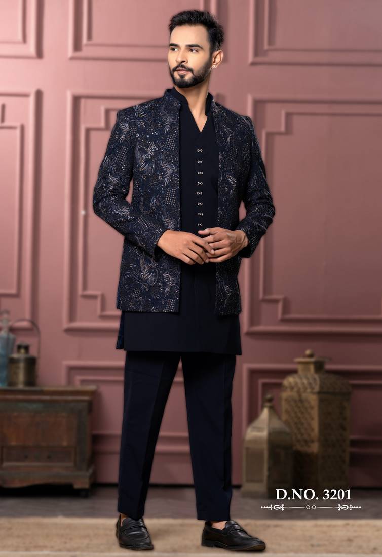 Blue open indowestern for men | men's ethnic wear