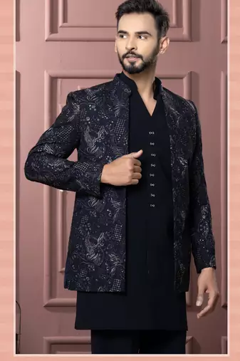 Blue open indowestern for men | men's ethnic wear