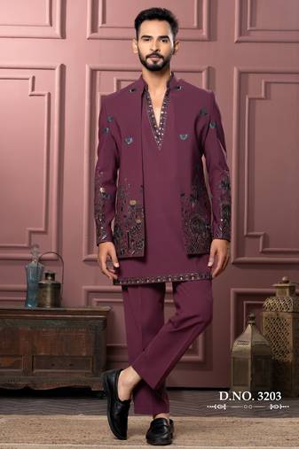 Rouge pink v neck indowestern for men | premium men's ethnic wear