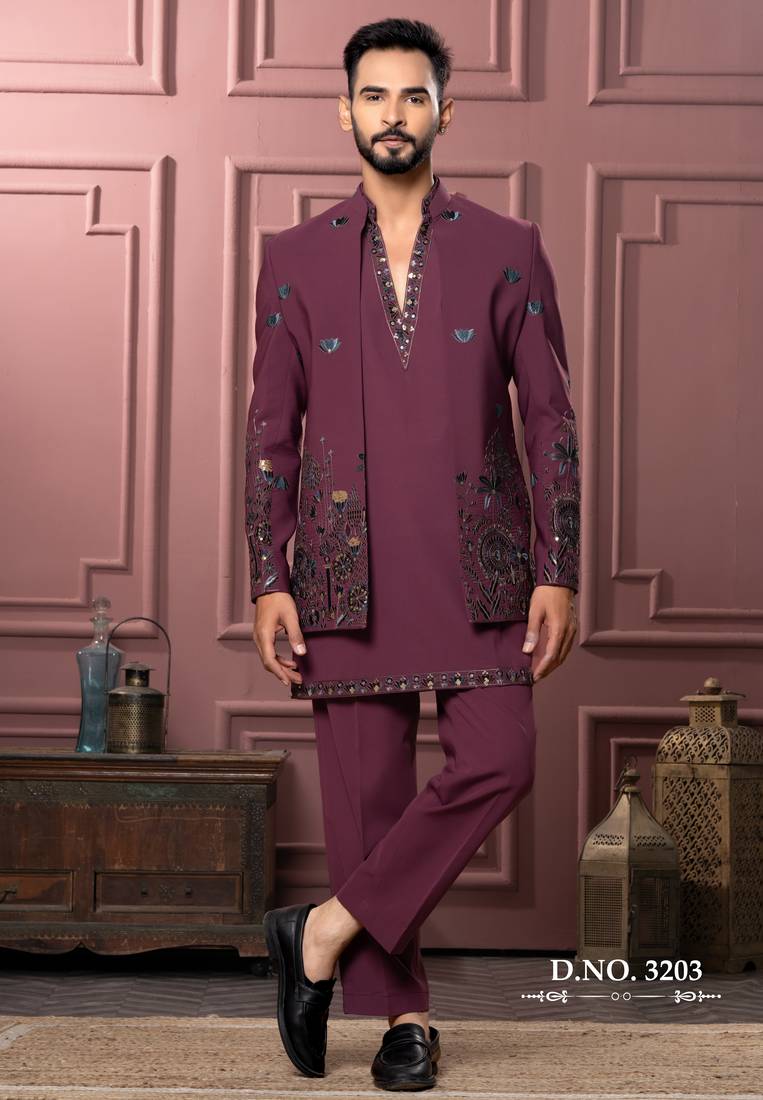 Rouge pink v neck indowestern for men | premium men's ethnic wear