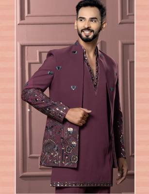 Rouge pink v neck indowestern for men | premium men's ethnic wear 2