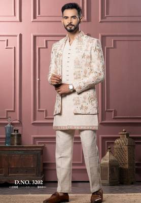 Beige open indowestern for men | men's ethnic wear 1