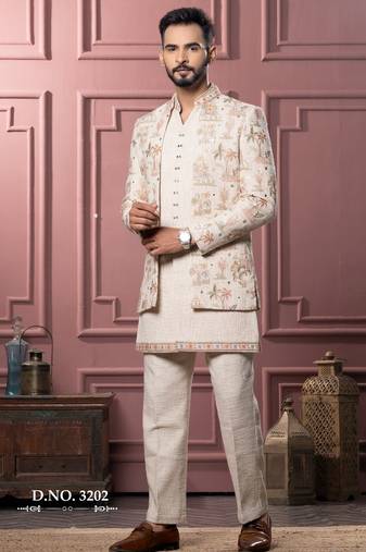 Beige open indowestern for men | men's ethnic wear