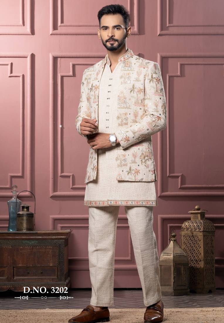 Beige open indowestern for men | men's ethnic wear