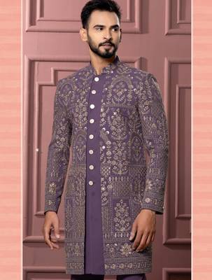 Purple indowestern for men | premium men's ethnic wear 1