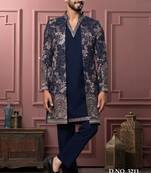 Blue vneck open indowestern for men | premium men's ethnic wear